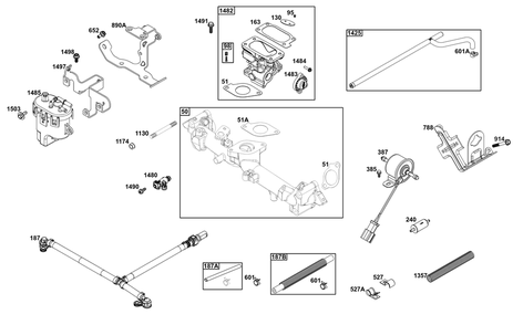 Throttle Body And Fuel Supply Group Diagram and Parts List for 61E377-0065-J1 400000 - 699999 Briggs and Stratton Engine
